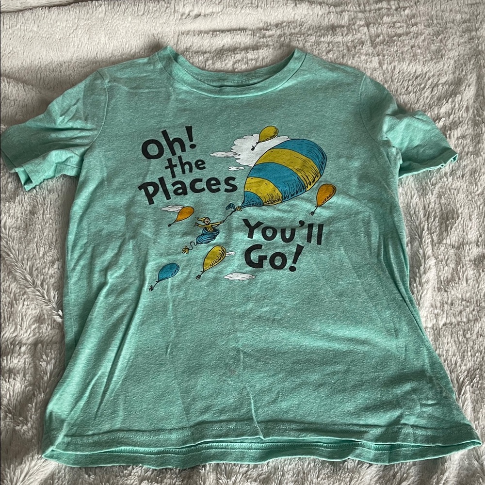 💕 Preloved - Dr. Seuss Aqua T-Shirt with Colorful Balloon Design